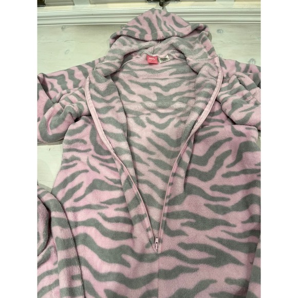 Jenni Intimates Womens Medium Pink Gray Zebra Hooded Footed Pajamas Onesie - Picture 3 of 9